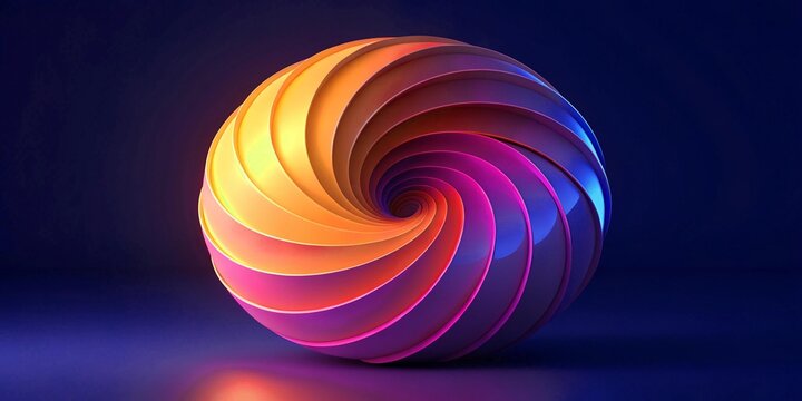 Abstract 3D sphere with colorful gradient spiral, glowing vortex ball, modern digital art render on dark background - Powered by Adobe