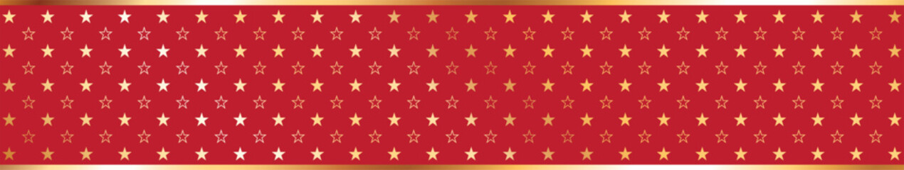 A decorative horizontal banner featuring a red background with gold star pattern