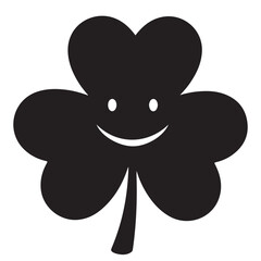 Smiling Black Three-Leaf Clover Illustration on White Background