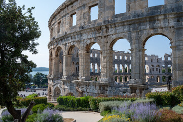 Obraz premium Part of the Amphitheater with tree in Pula, Croatia