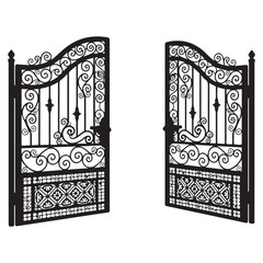 Elegant Open Decorative Metal Gates with Ornate Scrollwork