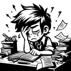 Black and White Vector Silhouette of Boy Getting Scolded by Teacher