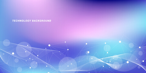 Abstract futuristic technology background. Technology and science theme background with waves and plexus lines. Global network connection template idea.