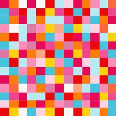 A vibrant and colorful mosaic pattern composed of varied square tiles in bright hues, Ideal for design projects, backgrounds, or any creative work that needs an energetic touch,