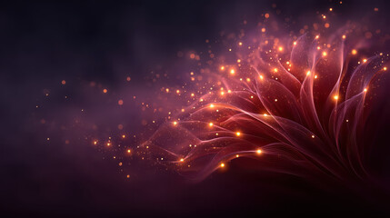 Glowing abstract red wave with sparkling light particles on dark background, creating magical and dynamic atmosphere