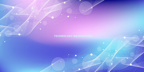 Abstract futuristic technology background. Technology and science theme background with waves and plexus lines. Global network connection template idea.