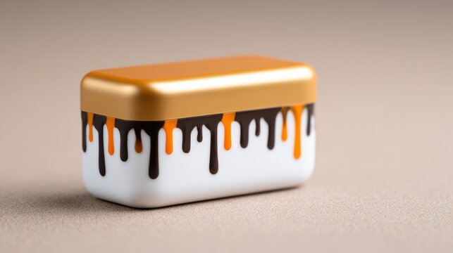 A stylish container with a golden lid and colorful dripping paint, ideal for showcasing creative or artistic products, Perfect for use in design projects, advertisements, or product promotions,