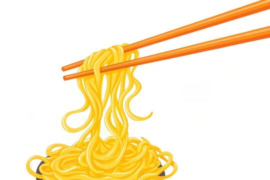 Illustration of noodles held by chopsticks isolated on white background, representing asian cuisine - Powered by Adobe