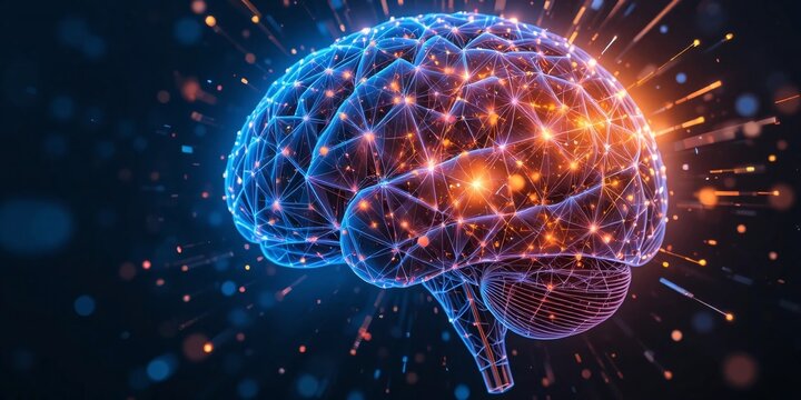 Glowing Digital Human Brain with Network Connections and Exploding Particles