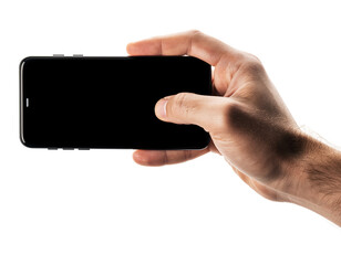 holding black smartphone from top edge