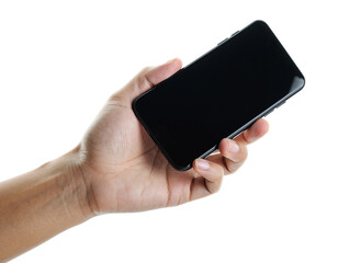 holding black smartphone near center frame