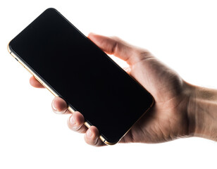 holding black smartphone with metallic edge visible