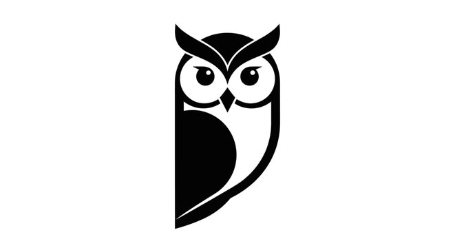 Black and white owl graphic symbol of wisdom and observation