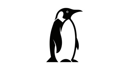Black and white penguin illustration against a white background