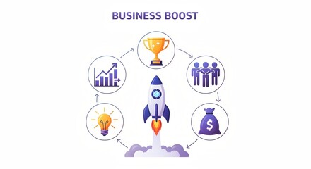 Achieve business success rocket launch with teamwork, idea, and money
