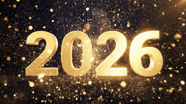 Golden 2026 New Year Celebration with Fireworks and Sparkles.