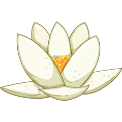 Pixel Art Illustration Of A White Lotus Flower With A Yellow Center On A Transparent Background