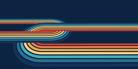 Colorful retro abstract background from the 1970s with rainbow lines – vintage vector design for modern art posters, decorative items, retrofuturism wallpaper, trendy linear templates