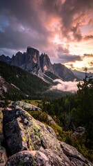 Majestic mountain landscape with vibrant sunset clouds