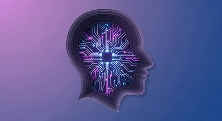 Digital brain circuit glows with AI innovation and futuristic thought