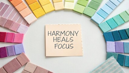 Colorful Palette Of Fabric Swatches Arranged In A Circle Around Note With Inspiring Message On White Background