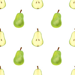 Pear seamless pattern. Flesh fruits pattern illustration for wrapping paper, textile prints, banners, backgrounds.