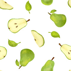 Pear seamless pattern. Flesh fruits pattern illustration for wrapping paper, textile prints, banners, backgrounds.