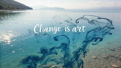 Serene Seascape with Colorful Swirls Representing Change and Art in Natural Landscape