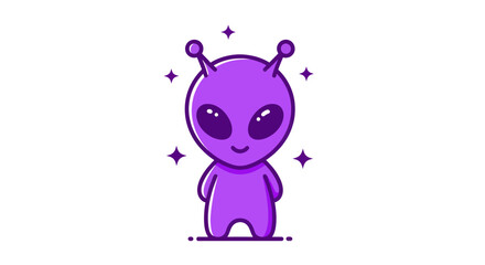 Cartoon alien character illustration with a smiling face and shining stars
