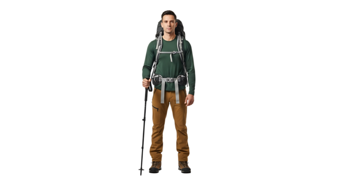 Solo hiker, fully equipped with a backpack and trekking poles, ready for an adventure in the great outdoors. 