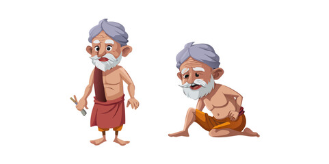 indian village old man cartoon character design for 2d animation
