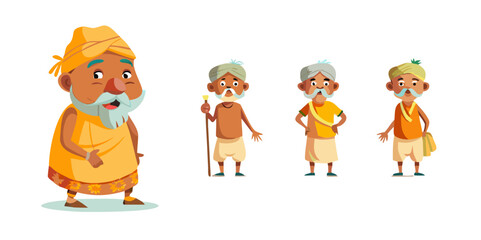 indian village old man cartoon character design for 2d animation
