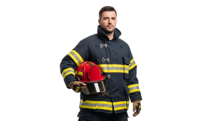 A firefighter stands ready, determination etched on his face, helmet in hand,prepared to protect and serve the people.