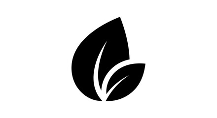 Black leaf icon on white background symbolizing nature and growth
