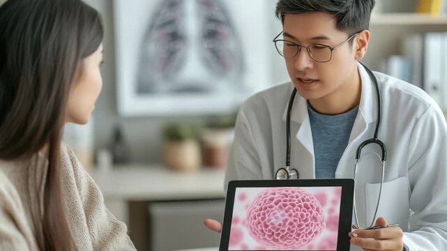 selective focus hematologist explaining leukemia to patient