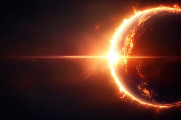 Obraz premium Celestial Symphony: A breathtaking cosmic ballet unfolds as a celestial body, enveloped by a fiery halo, radiates with the brilliance of an energy.