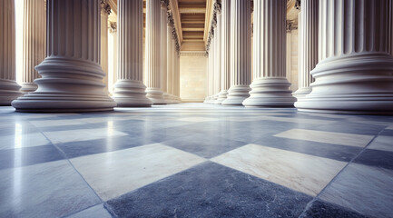 Ancient marble columns are lined up, Greek architecture highlights strength and style in historical setting