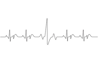 Continuous one line drawing representing a heartbeat, single line pulse rate art vector illustration.