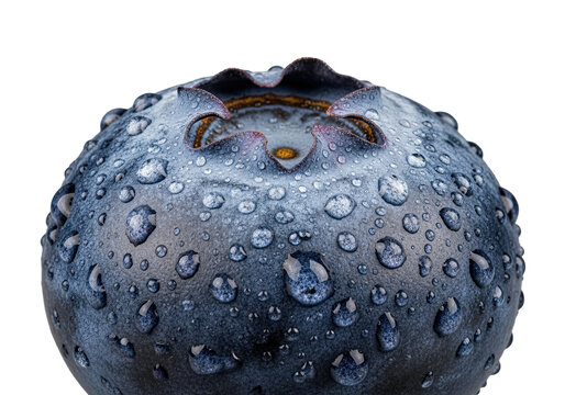 Close up macro shot of a ripe blueberry isolated on a plain background showing detail 