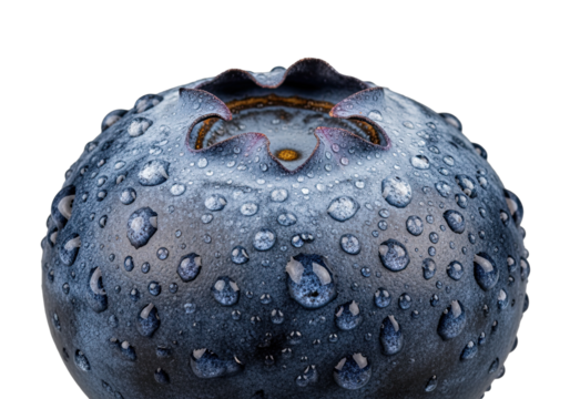 Close up macro shot of a ripe blueberry isolated on a plain background showing detail 