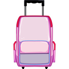 Pixel Art Pink Rolling Suitcase With Red Accents And Zipper Detail On Transparent Background