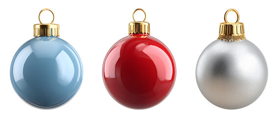 Shiny Christmas ornaments isolated on transparent background.
