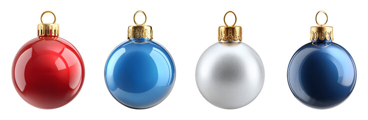 Shiny Christmas ornaments isolated on transparent background.