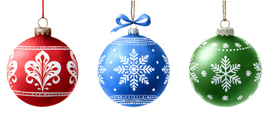 Watercolor Christmas ornaments isolated on transparent background.