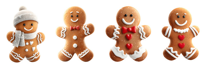Gingerbread man cookie Christmas dessert isolated transparent background.