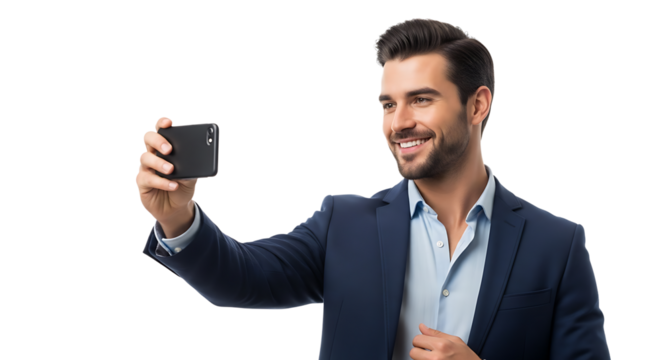 Capturing a moment with a phone. The man's smile radiates happiness as he documents life through the lens of his phone. - Powered by Adobe