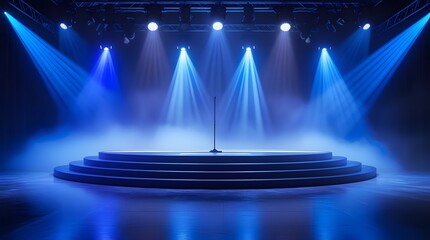 super stage on blue light partarn spot to stage background 4k images on in room