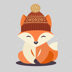 Niedliche Vektorillustration eines Fuchses mit Winterm&uuml;tze im Schnee. Fr&ouml;hliches, warmes Motiv mit winterlicher Atmosph&auml;re &ndash; ideal f&uuml;r Weihnachts- und Winterdesigns.
