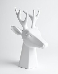 Minimalist deer head sculpture against clean white background.