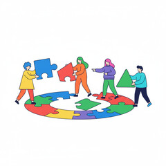 Metaphorical illustration of business collaboration and solving complex problems through shared effort and team spirit.